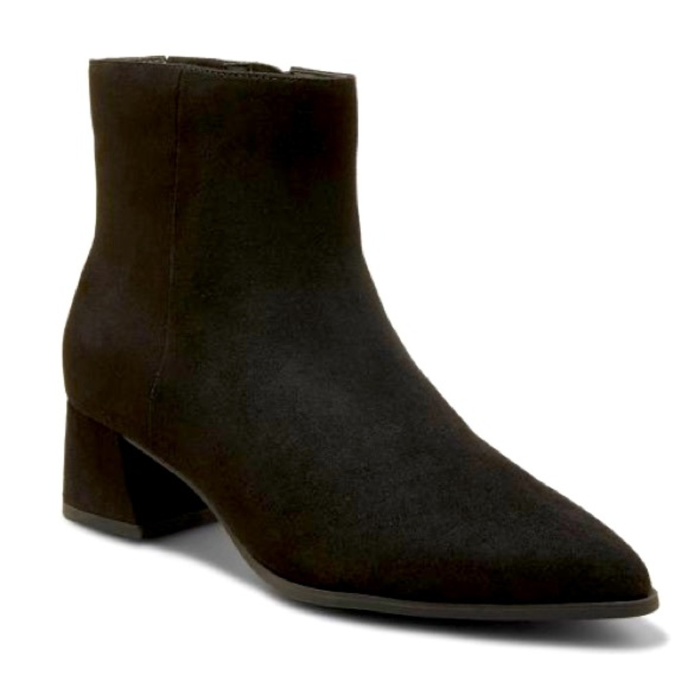 Chunky Heel Ankle Boots A New Day Pointy Toe Zipper Black Women’s Suede Booties